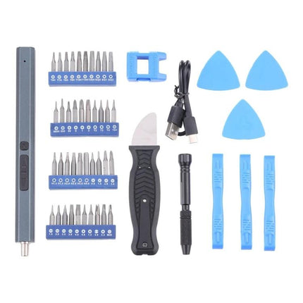 Rechargeable Cordless Electric Screwdriver Set for Home Repairs and Gadgets with bits, pry tools, USB charger and flashlight for furniture and electronics