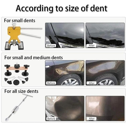 D3 Car Dent Repair Kit for Everyday Vehicle Maintenance at Home - before and after photos showing small, medium, and large dent repairs