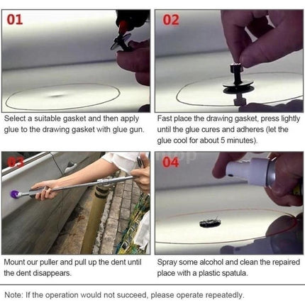 D3 Car Dent Repair Kit for Everyday Vehicle Maintenance at Home - step-by-step glue gasket puller repair process on car door