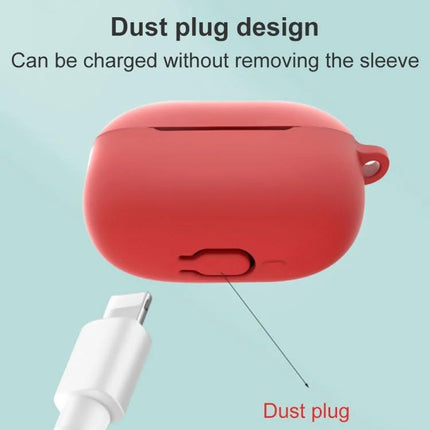 Silicone Protective Case for Redmi Earbuds in Daily Use showing red silicone cover with dust plug and charging port access