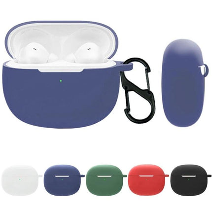 Silicone Protective Case for Redmi Earbuds in Daily Use - navy silicone case with carabiner to protect earbuds from drops and scratches