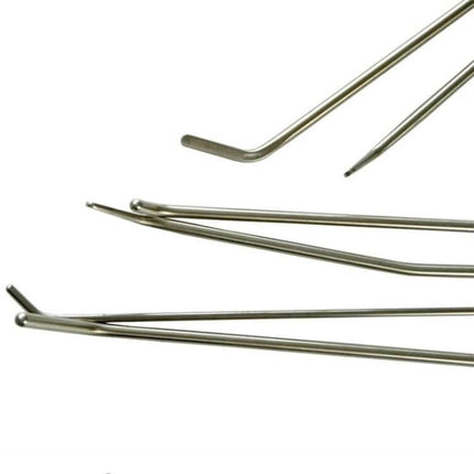 Paintless Dent Repair Kit for Car Hail Damage with 18 Tools - close-up of stainless steel dent-pulling rods and hooks for DIY hail dent removal
