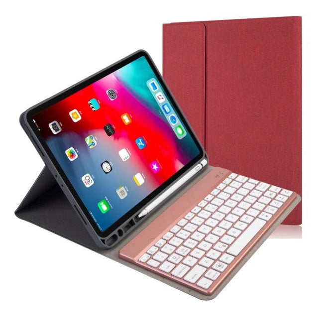 Backlit Bluetooth Keyboard Leather Case for iPad Pro 11 in red leather with detachable wireless keyboard and stylus holder