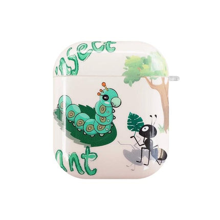 Protect Your AirPods During Daily Commutes with IMD Original Case — white case with green caterpillar and ant illustration