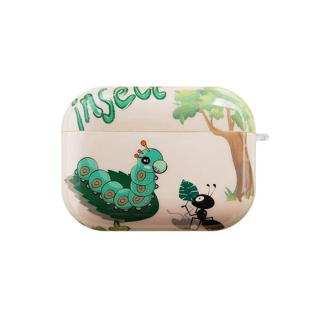 IMD Original Protective Case for AirPods Pro Everyday Use - green caterpillar and ant cartoon 360° anti-drop anti-scratch cover