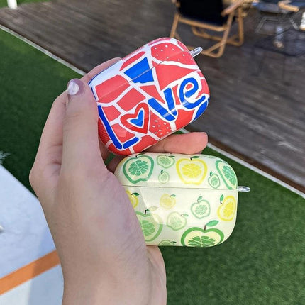 IMD Original Protective Case for AirPods Pro Everyday Use — colorful patterned protective cases (love and citrus) held in hand, 360° anti-drop, anti-scratch coverage