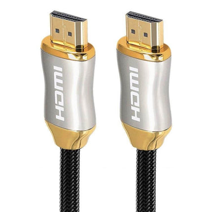 HDMI Cable for Connecting Devices and Displays, 2-Meter Length - braided black cable with gold and silver HDMI connectors
