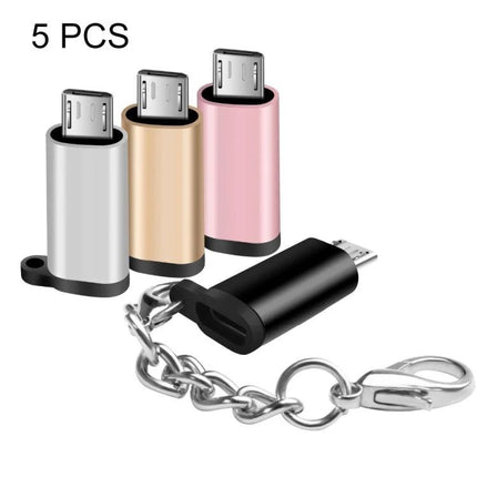 Essential Adapter for Everyday Smartphone Charging Needs - 5-piece USB-C to Micro USB keychain adapters in silver gold pink black