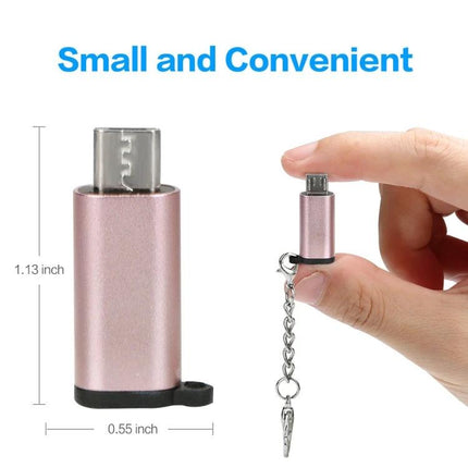 Essential Adapter for Everyday Smartphone Charging Needs - rose gold USB-C to Micro USB travel adapter keychain, 1.13 x 0.55 inch, small and convenient