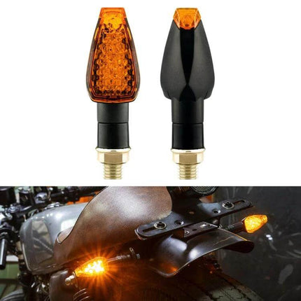 KC025 Motorcycle Turn Signal Lights 2 Pack Black Shell With Yellow Lens - compact 12V LED motorcycle turn signals, 2-pack, bright yellow lens