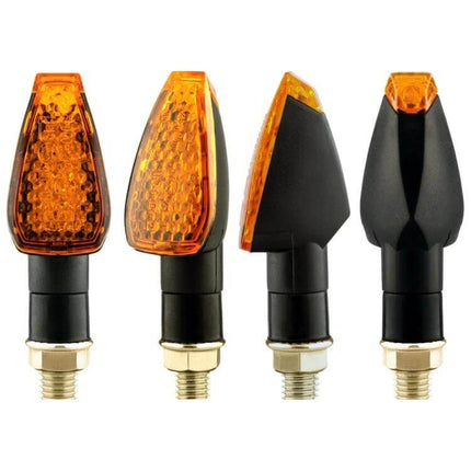 KC025 Motorcycle Turn Signal Lights 2 Pack Black Shell With Yellow Lens - compact 12V LED motorcycle signals, 142 LEDs per unit, black shell yellow lens