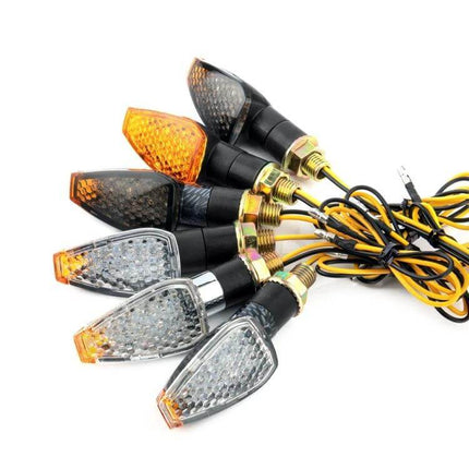 KC025 Motorcycle Turn Signal Lights 2 Pack Black Shell With Yellow Lens - LED motorcycle indicators, compact 12V replacement pair