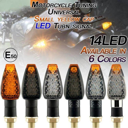 KC025 Motorcycle Turn Signal Lights 2 Pack Black Shell With Yellow Lens - compact 12V LED signals, bright 142-element illumination for improved visibility