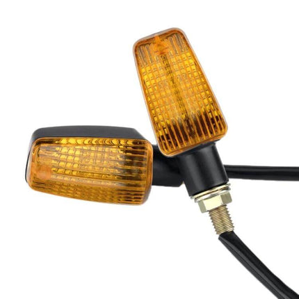 Motorcycle Retro Style Turn Signal Light Pair For Night Use - amber retro ABS housings with GS halogen bulb, 12V easy-install replacement signals
