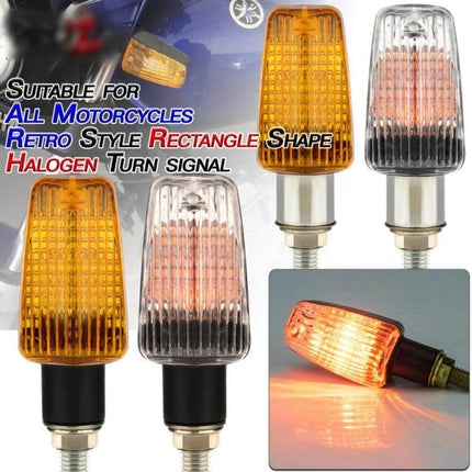 Motorcycle Retro Style Turn Signal Light Pair For Night Use - 12V ABS housing GS halogen retro rectangle indicators for motorcycles, easy install
