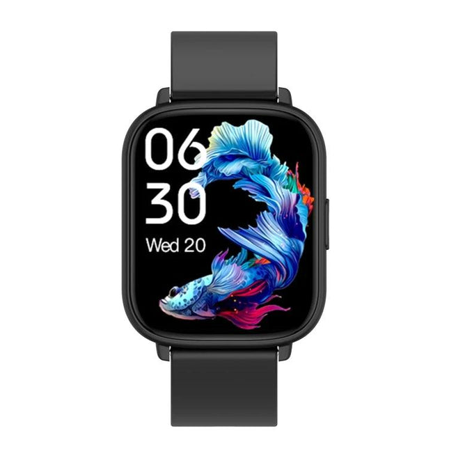 Versatile Smart Watch for Daily Health and Fitness Tracking - black rectangular smartwatch showing time, heart and activity-ready display