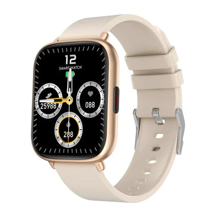 Versatile Smart Watch for Daily Health and Fitness Tracking - gold case beige band showing heart rate, steps, and sleep tracking on display