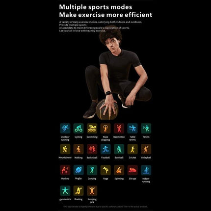 Versatile Smart Watch for Daily Health and Fitness Tracking showing athlete with medicine ball and multiple sports mode icons
