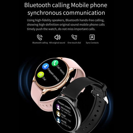 Smart Watch Companion for Everyday Routines and Travel showing Bluetooth calling, contact sync and 1.32-inch color display on pink and black models