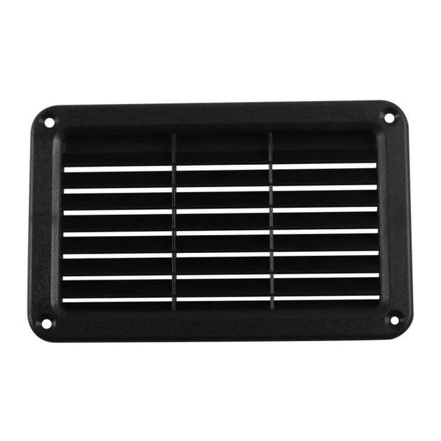 Rectangle Louvered Plastic Vent Panel Cover 193x122mm black ABS vent with M5 screw holes, 193×122mm outer frame, 165×96mm opening