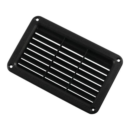Rectangle Louvered Plastic Vent Panel Cover 193x122mm ABS vent with louvered slats, 193×122mm frame, 165×96mm opening, M5 mounting holes, black
