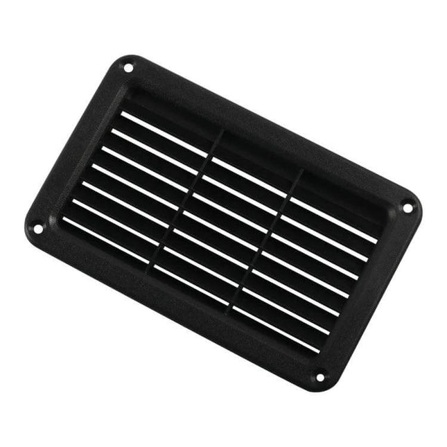 Rectangle Louvered Plastic Vent Panel Cover 193x122mm ABS vent with louvered slats, 193×122mm frame, 165×96mm opening, M5 mounting holes, black