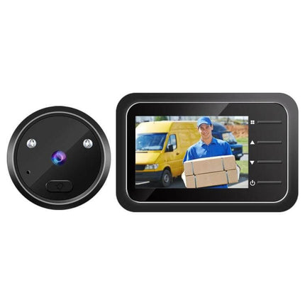ESCAM Digital Door Viewer With 2.4 Inch Screen And Night Vision showing courier on 2.4-inch screen and external camera