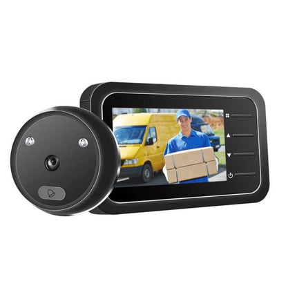 ESCAM Digital Door Viewer With 2.4 Inch Screen And Night Vision showing courier on 2.4-inch display with night-vision peephole camera