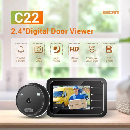 ESCAM Digital Door Viewer With 2.4 Inch Screen And Night Vision - 2.4" screen door viewer with night vision, video and doorbell features