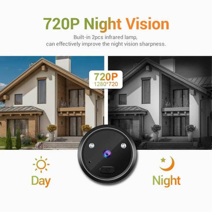 ESCAM Digital Door Viewer With 2.4 Inch Screen And Night Vision showing 720P day and night view with infrared night vision