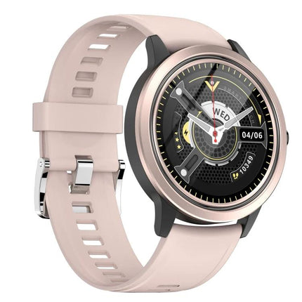 Essential Smart Watch for Everyday Health Monitoring and Connectivity pink round smartwatch showing heart rate, steps and notification-ready display