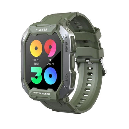 A Versatile Smart Watch for Everyday Health Tracking - rugged olive green smartwatch showing steps, heart rate, and sleep monitoring on color display