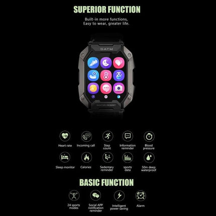 A Versatile Smart Watch for Everyday Health Tracking - rugged smartwatch showing colorful app icons and health features like heart rate, sleep, steps, waterproof
