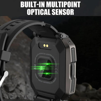 A Versatile Smart Watch for Everyday Health Tracking showing rear optical heart-rate sensor tracking steps sleep and heart rate