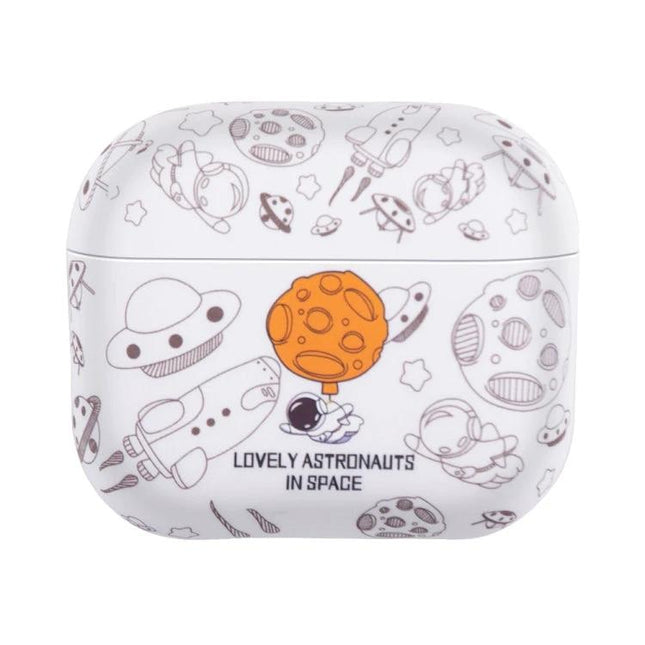 A Simple Protective Case for AirPods in Daily Use - white space-themed protective AirPods case with orange planet and 'Lovely Astronauts in Space' print