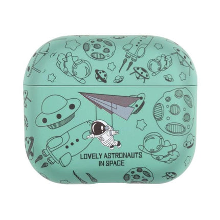 A Simple Protective Case for AirPods in Daily Use - teal space-themed hard shell with astronaut and UFO illustrations