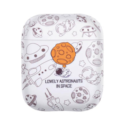 A Simple Protective Case for AirPods in Daily Use - white astronaut print case with orange planet and 'Lovely Astronauts in Space' design