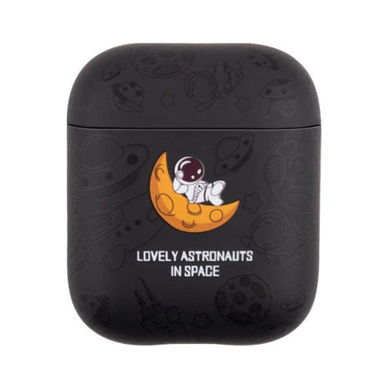 A Simple Protective Case for AirPods in Daily Use - black case with astronaut on moon design, protects from scratches and dirt