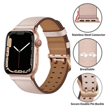 Leather Double Buckle Watch Band For Apple Watch 38-45mm