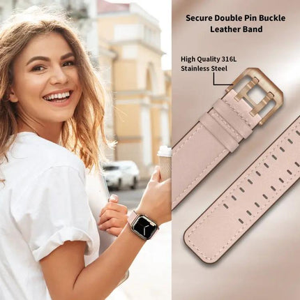 Leather Double Buckle Watch Band For Apple Watch 38-45mm