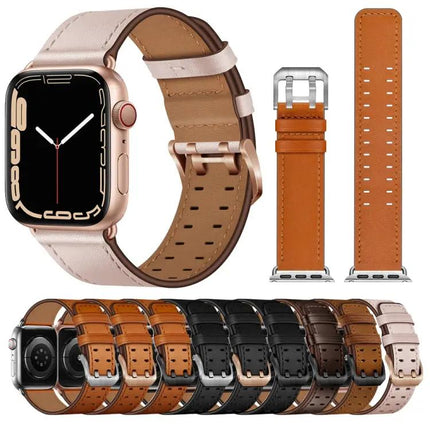 Leather Double Buckle Watch Band For Apple Watch 38-45mm