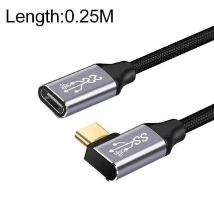 USB-C Female to Male Elbow Extension Cable for Charging and Data Transfer - 0.25M angled braided cable for tight spaces