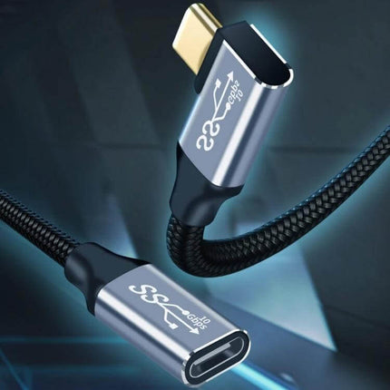 USB-C Female to Male Elbow Extension Cable for Charging and Data Transfer compact angled design for tight spaces and strain relief