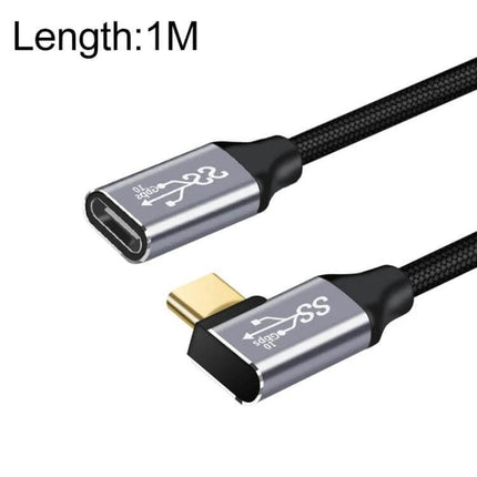 USB-C Female to Male Elbow Extension Cable for Charging and Data Transfer - 1M angled braided cable reduces strain in tight spaces