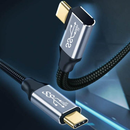 USB-C Charging and Data Transfer Cable with Elbow Connector braided 10Gbps right-angle cable for tight spaces and fast file transfer