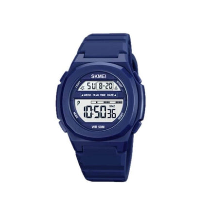 SKMEI Electronic Watch with Silicone Strap for Daily Timekeeping — navy blue digital watch with stopwatch, dual time, and silicone strap