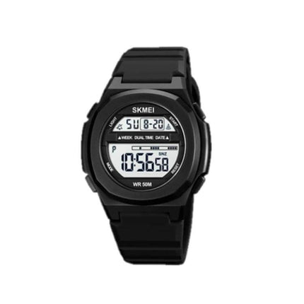 SKMEI Electronic Watch with Silicone Strap for Daily Timekeeping - black digital watch with dual time, stopwatch, date and 50M water resistance