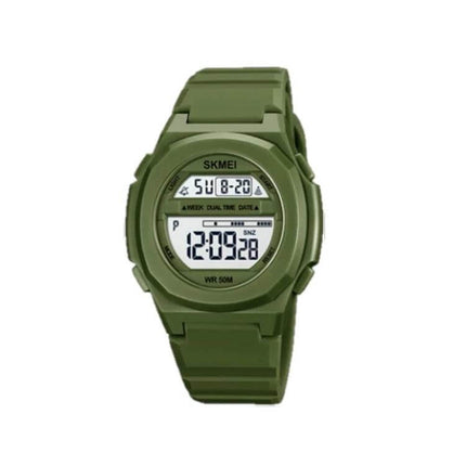 SKMEI Electronic Watch with Silicone Strap for Daily Timekeeping - green digital watch with stopwatch, dual time display and 50M water resistance