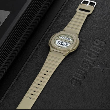 SKMEI Electronic Watch with Silicone Strap for Daily Timekeeping — beige digital watch with stopwatch, dual time display and water-resistant silicone band