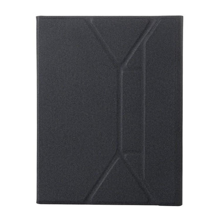 Leather Case with Backlit Bluetooth Keyboard for iPad in black textured leather cover, front view, protective folio style